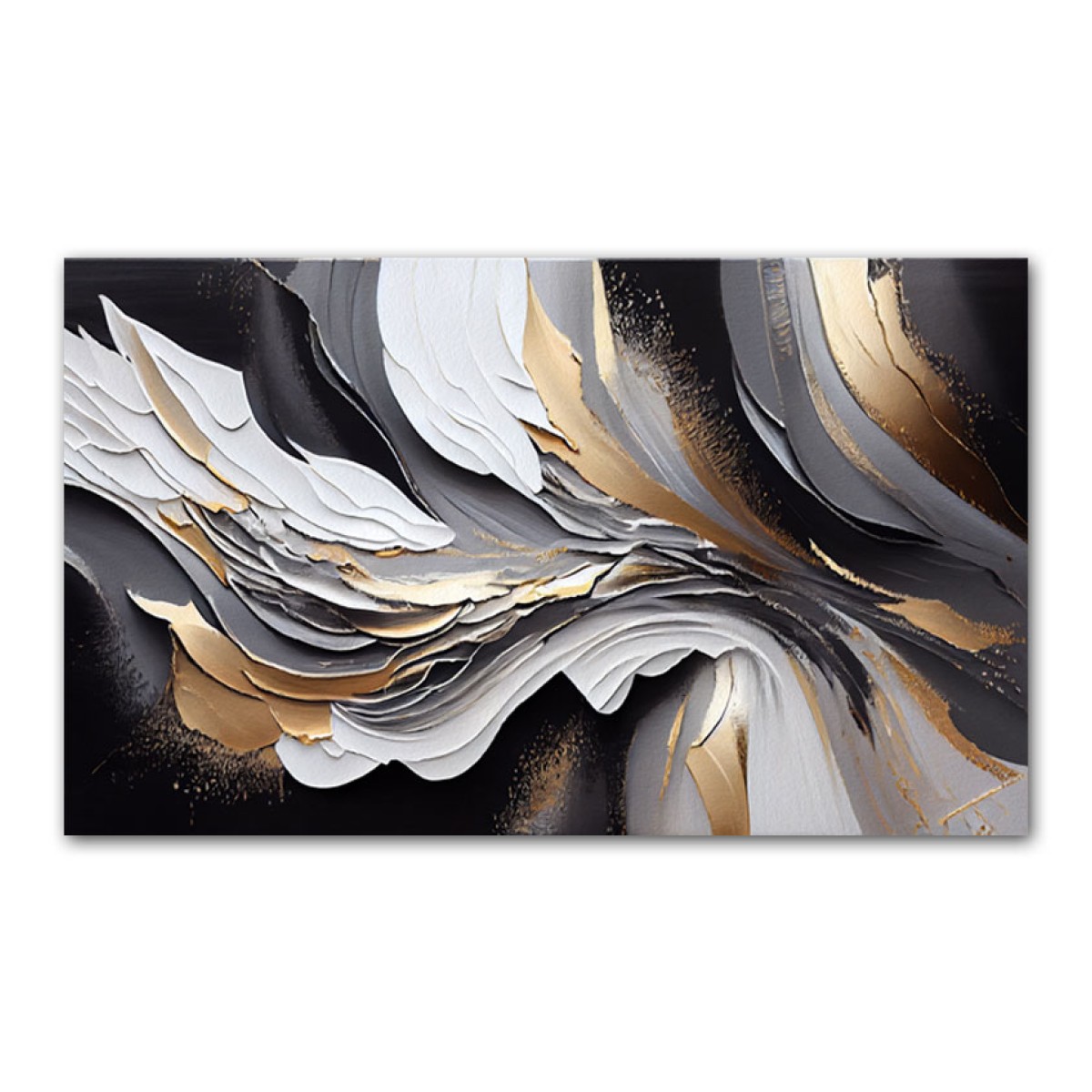 Abstract Gold with Black n White 3d Heavy Textured Partial Oil Painting